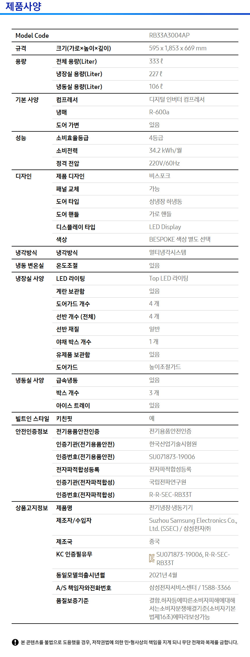 [삼성전자]비스포크 냉장고 RB33A3661AP+R24A5660AP 키친핏 세트 - 마켓컬리