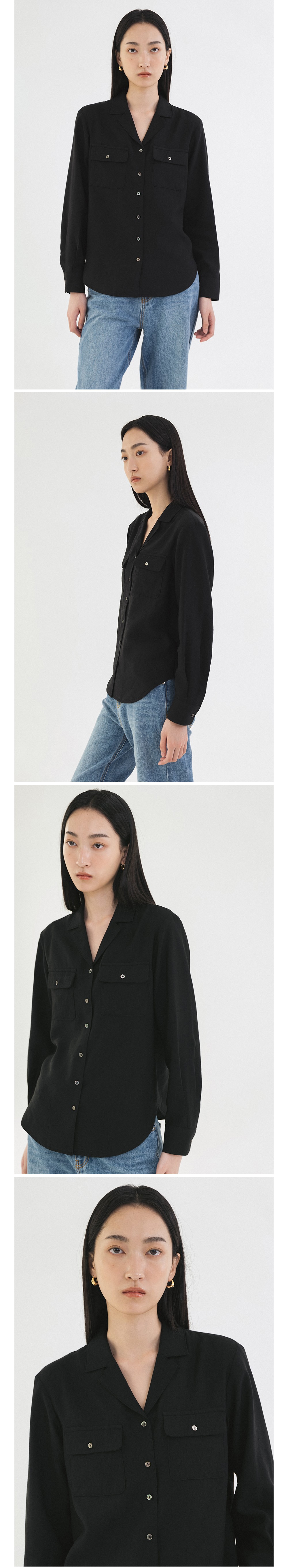 [시야쥬] 오픈 카라 포켓 셔츠_블랙(SITP5207) 상세 이미지 5