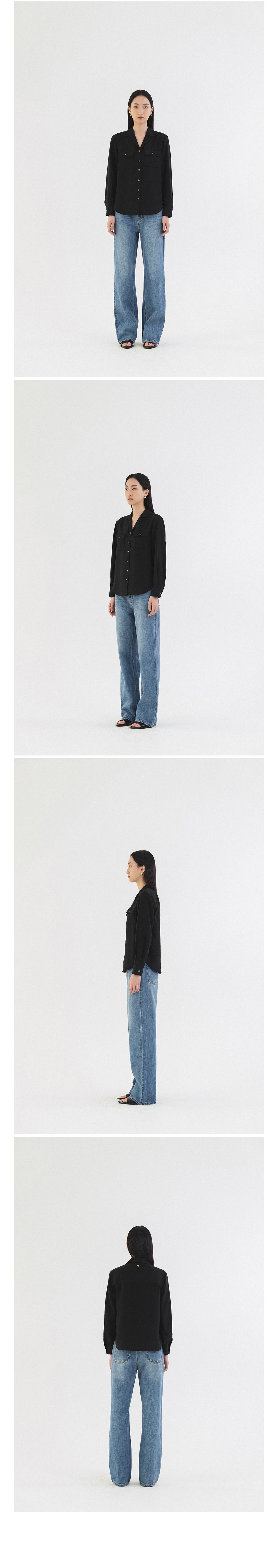 [시야쥬] 오픈 카라 포켓 셔츠_블랙(SITP5207) 상세 이미지 6
