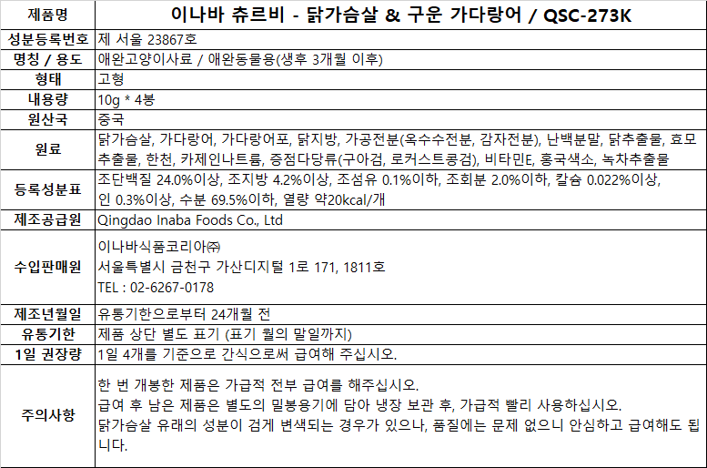 [이나바] 츄르비 져키 닭가슴살&구운가다랑어 10g x 4p (4개입x5개) (닭가슴살&구운가다랑어 x 5개) 상세 이미지 1