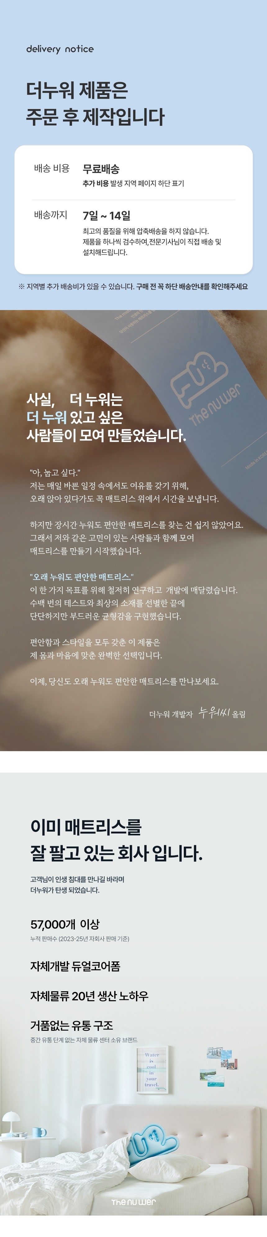 [더누워] 단단 슬림 본넬스프링 매트리스 18cm SS/Q/K 3종 (택1) 상세 이미지 1