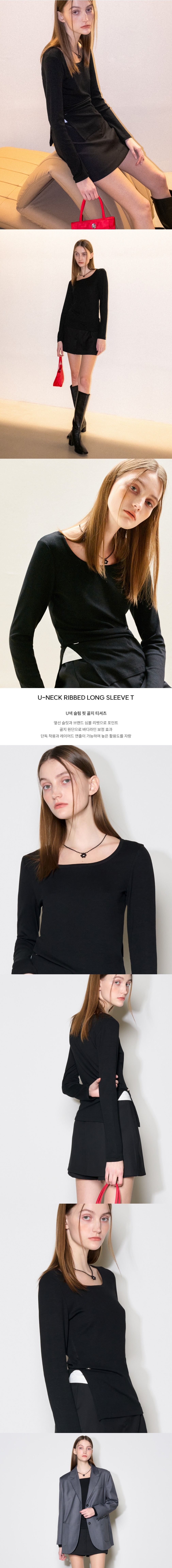 [제너럴아이디어] U넥 리브드 롱 슬리브 티 BLACK / WBD1L01508 상세 이미지 1