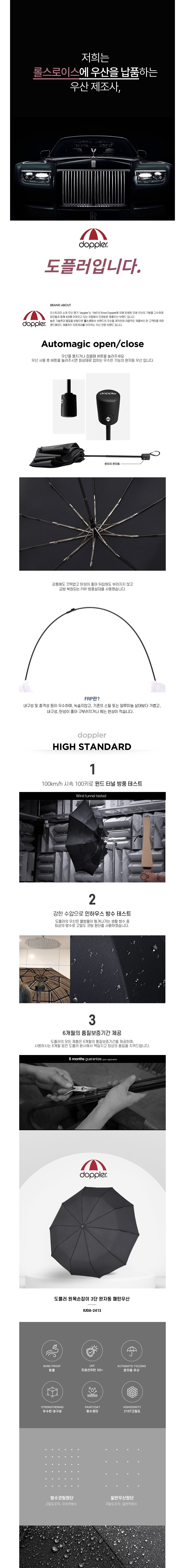 [도플러] 원목손잡이 3단 완자동 패턴우산 3종 (택1) 상세 이미지 1