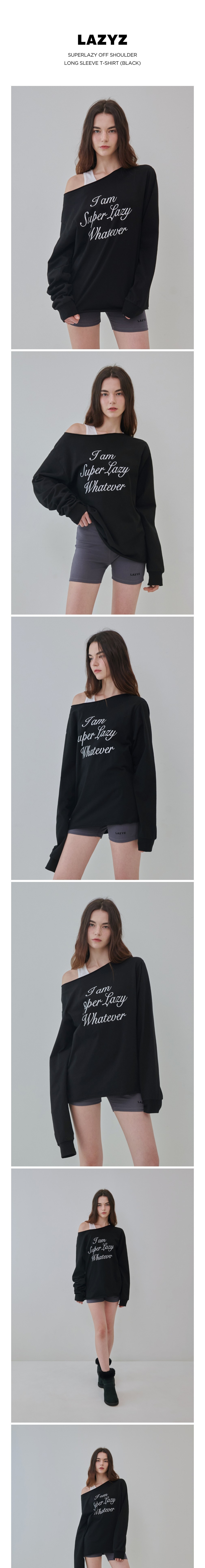 [레이지지] 슈퍼 레이지 오프숄더 롱 슬리브 티셔츠 (블랙) 상세 이미지 1