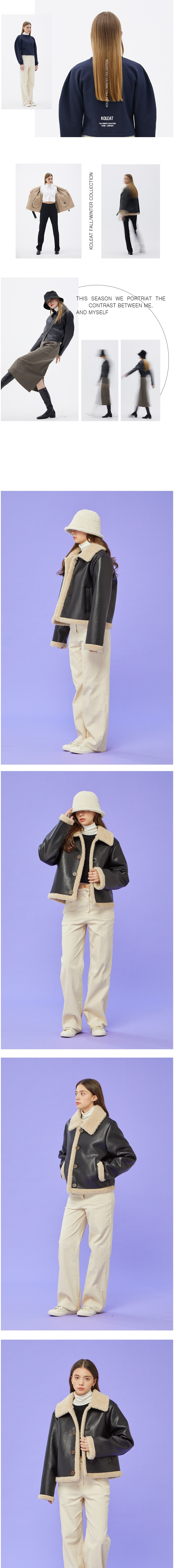 [콜릿] WOMEN 오버핏 무스탕 플리스 단추 자켓_Black_Beige [단추 ver.] 상세 이미지 1