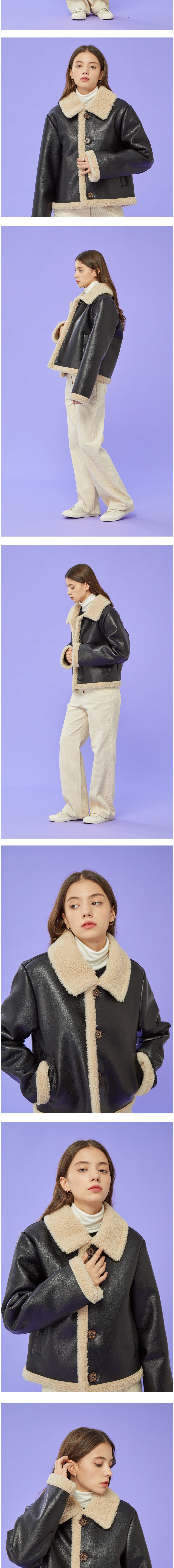[콜릿] WOMEN 오버핏 무스탕 플리스 단추 자켓_Black_Beige [단추 ver.] 상세 이미지 2