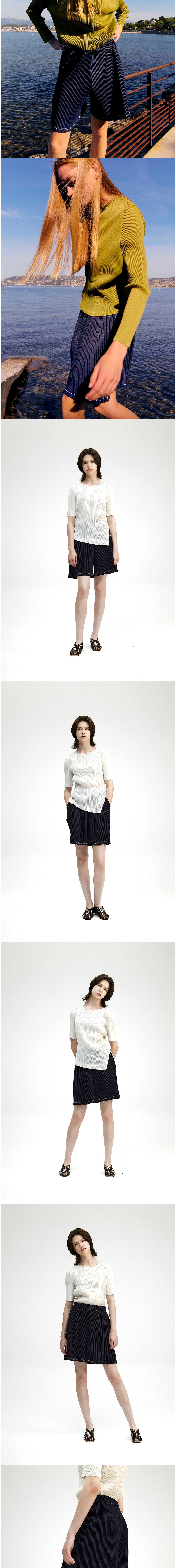 [몽플리쎄] 스티치 포인트 데님 플리츠 쇼츠 (블루) 상세 이미지 2