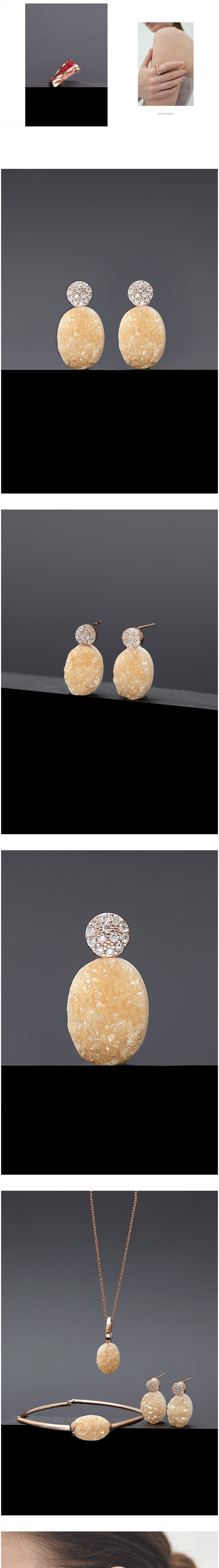 [하지나] Oval Beige Druzy Agate Earrings 상세 이미지 1
