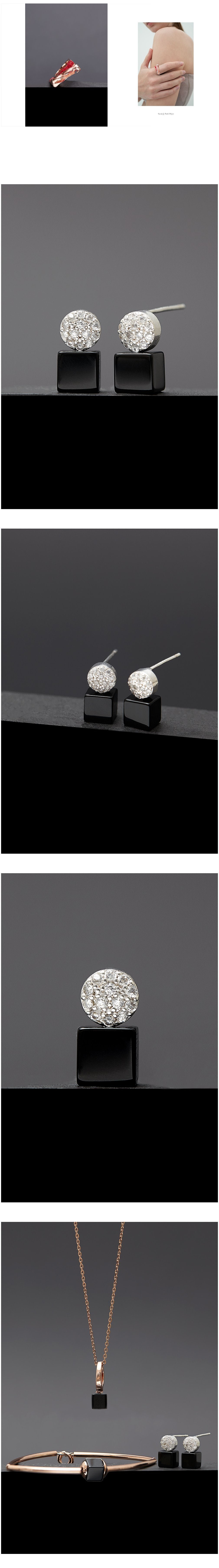 [하지나] 5mm Onyx Cubic Earrings 상세 이미지 1