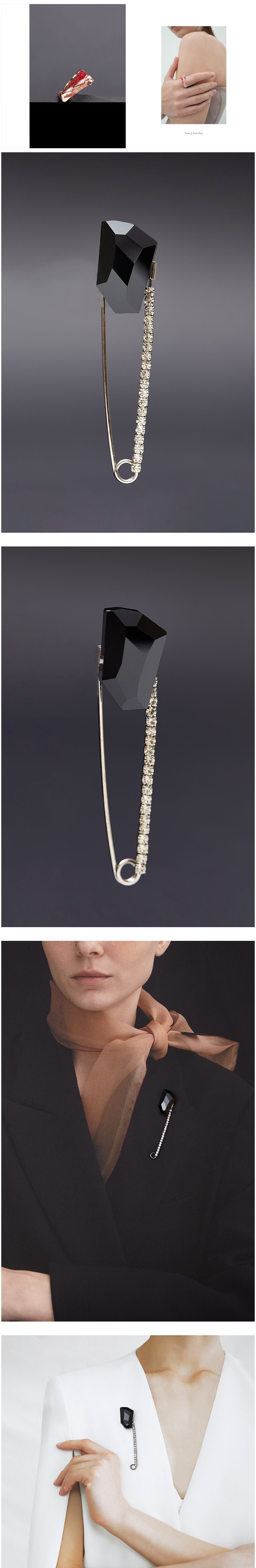 [하지나] Black Crystal Safety Pin Brooch (단품) 상세 이미지 1