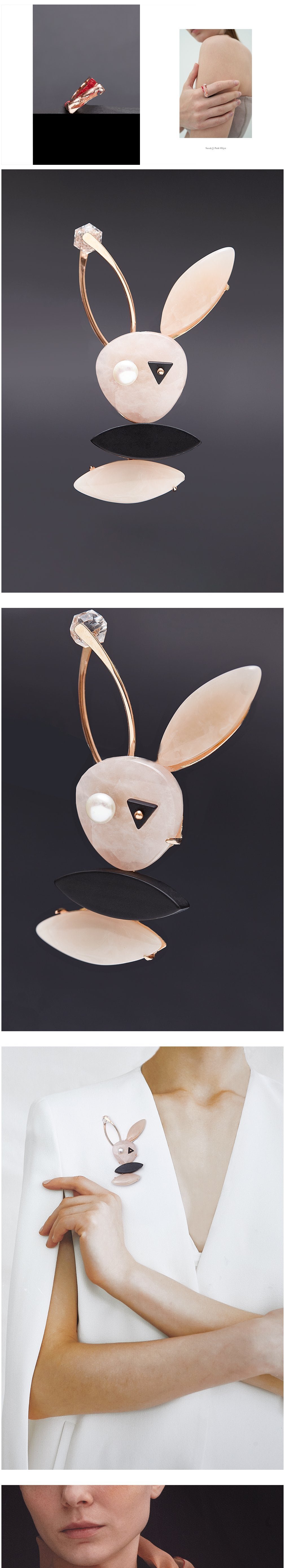 [하지나] Rose Quartz Rabbit Brooch (단품) 상세 이미지 1