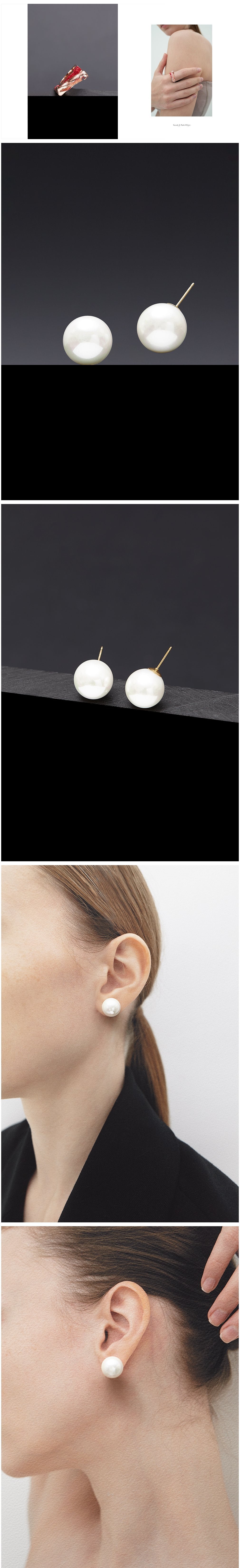 [하지나] 14mm White Pearl Earrings - 옵션 귀찌 상세 이미지 1