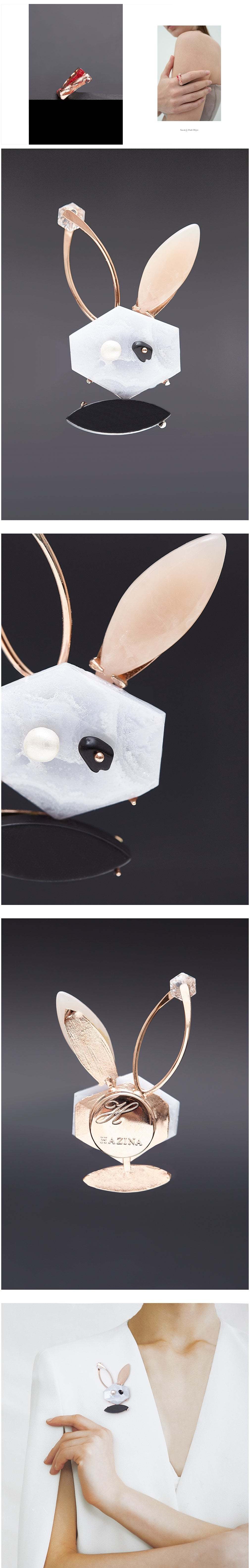 [하지나] Bluelace Agate Rabbit Brooch (단품) 상세 이미지 1