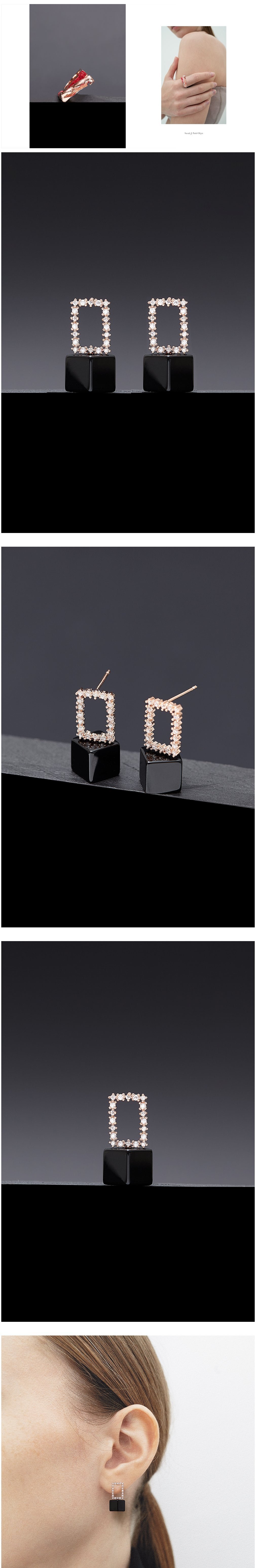 [하지나] Onyx Void Cubic Stud Earrings 상세 이미지 1