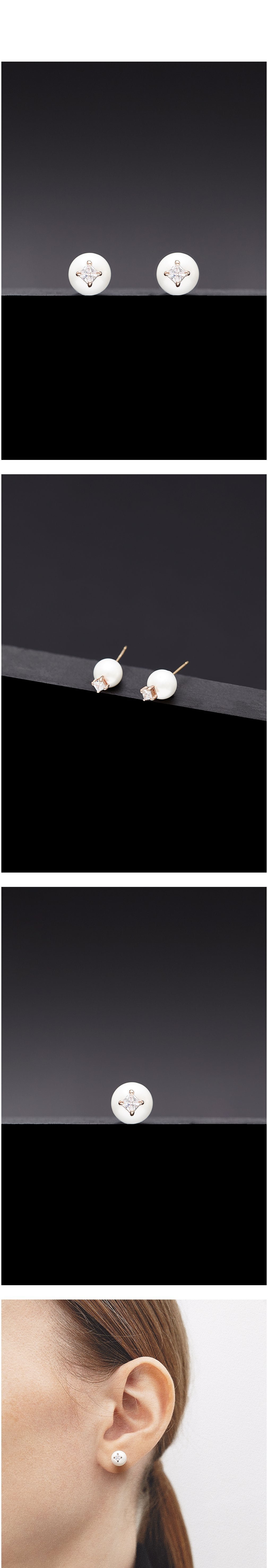 [하지나] 8mm White Pearl Core Poise Earrings - 옵션 귀찌 상세 이미지 1