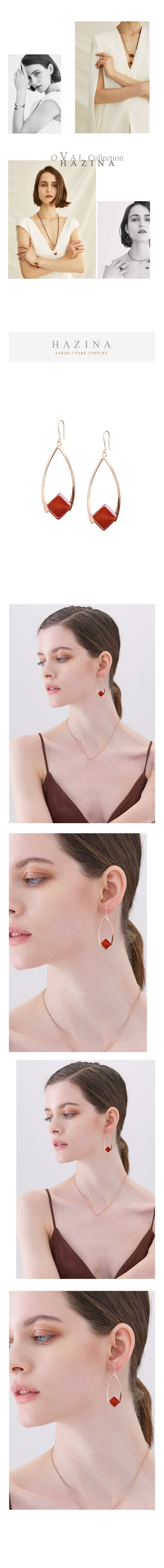 [하지나] Red Agate Oval Earrings (단품) 상세 이미지 1