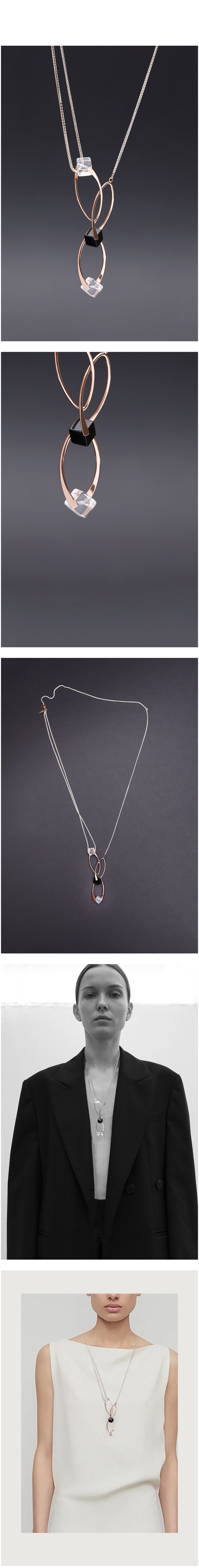 [하지나] Tripleflow Necklace - Onyx & Crystal (단품) 상세 이미지 1