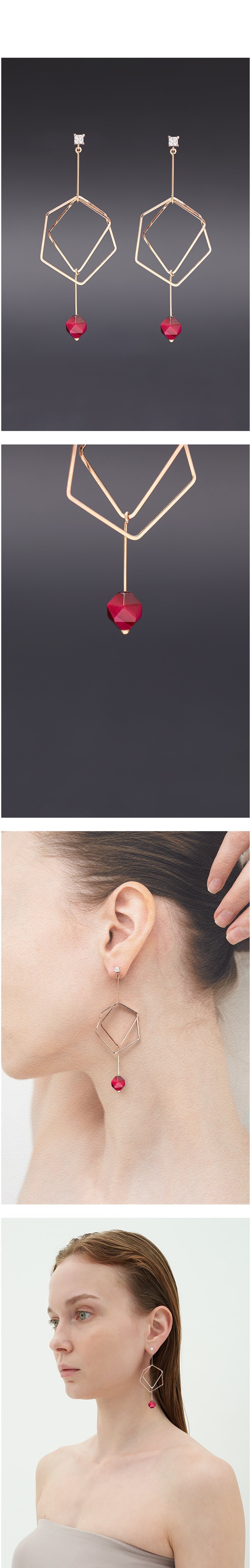 [하지나] Cherry Tiger Eyes Hexagon Earrings - 옵션 귀찌 상세 이미지 1