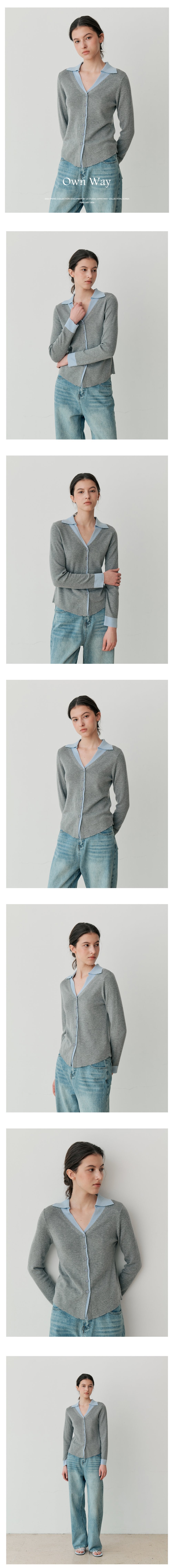 [르스튜디오] OPEN COLLAR KNIT CARDIGAN (GY) 상세 이미지 1