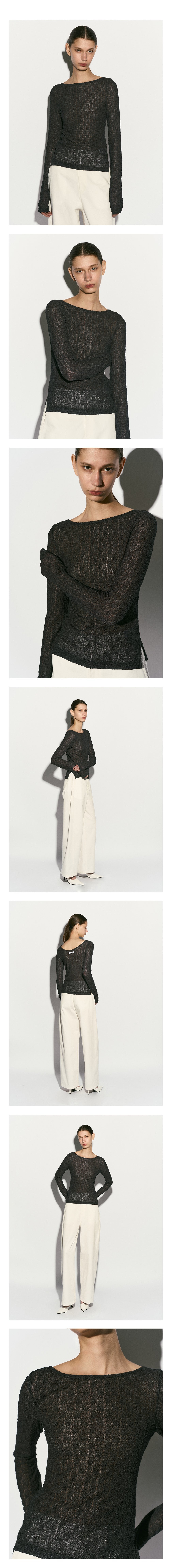 [리이] SEMI-SHEER ROUND NECK TOP 상세 이미지 1