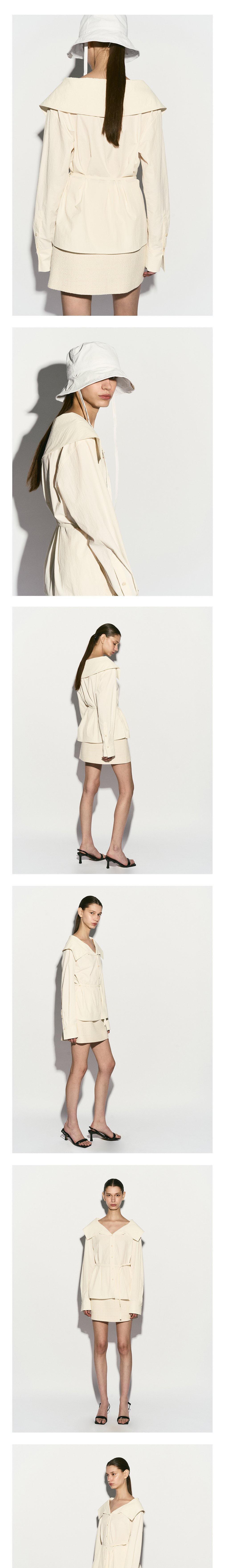 [리이] WIDE COLLAR BELTED BLOUSE CREAM 상세 이미지 1