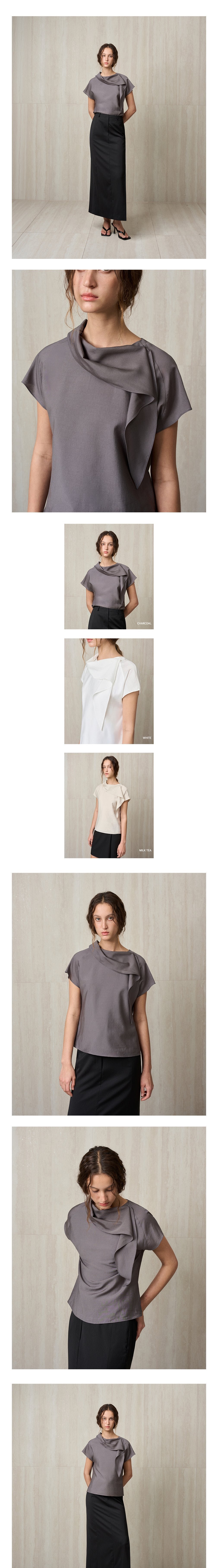 [리이] SCARF-DETAIL BLOUSE CHARCOAL 상세 이미지 1