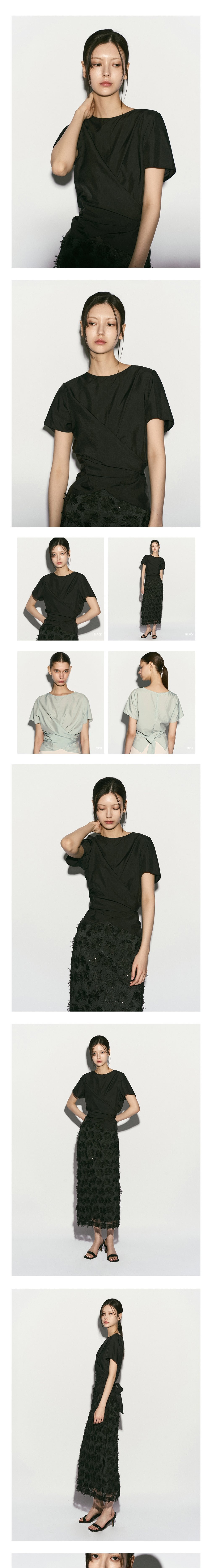 [리이] TIE BACK WRAP BLOUSE BLACK 상세 이미지 1