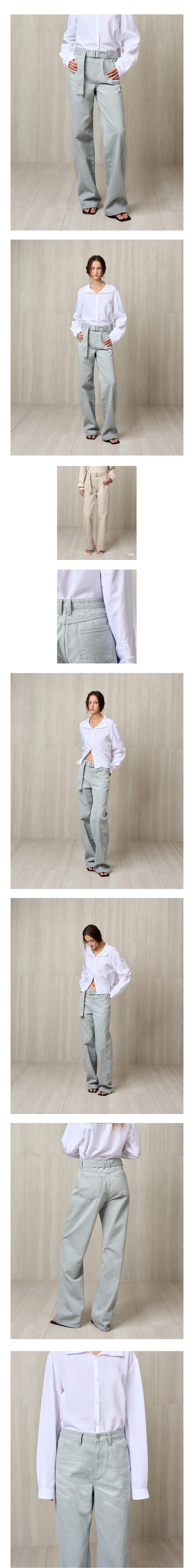 [리이] BELTED DENIM PANTS CEMENT 상세 이미지 1