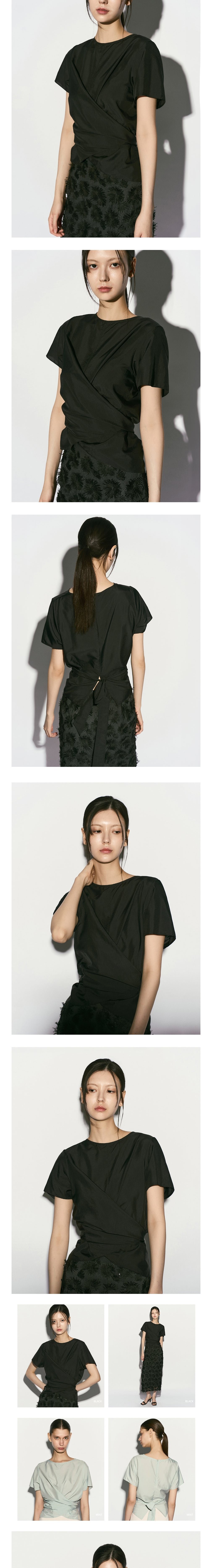[리이] TIE BACK WRAP BLOUSE BLACK 상세 이미지 2