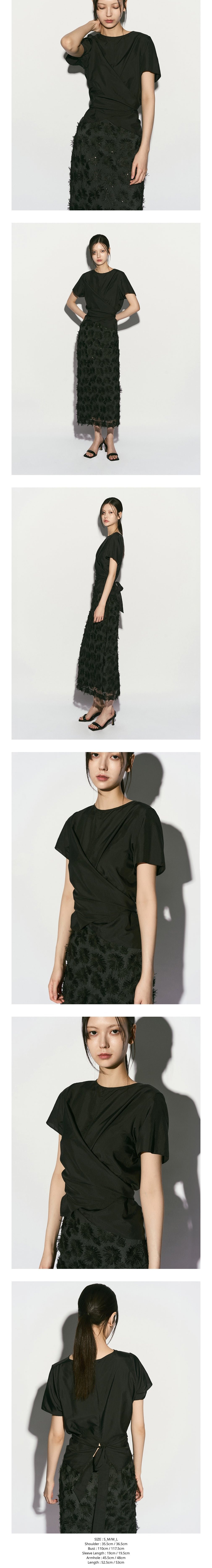 [리이] TIE BACK WRAP BLOUSE BLACK 상세 이미지 3