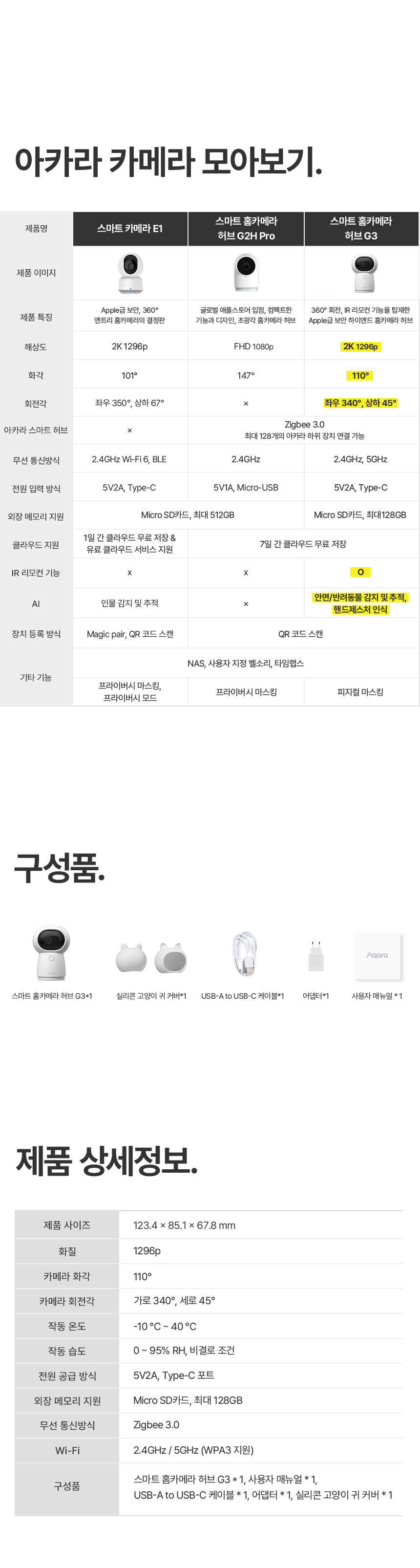 [아카라] 스마트 스마트 홈카메라 허브 G3 (G2H Pro) 상세 이미지 1