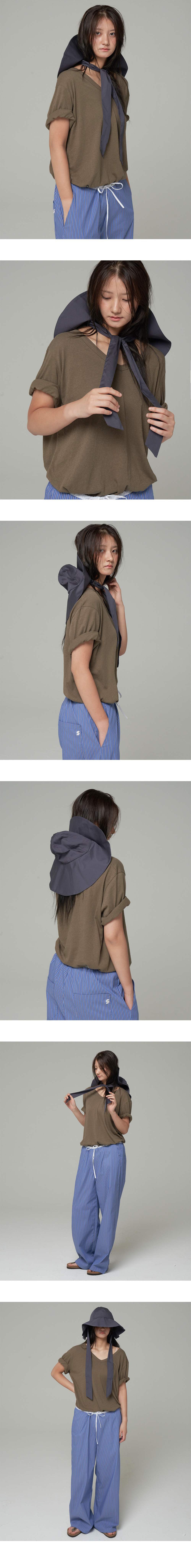[SAAI] 루즈핏 브이넥 티셔츠 카키 상세 이미지 2