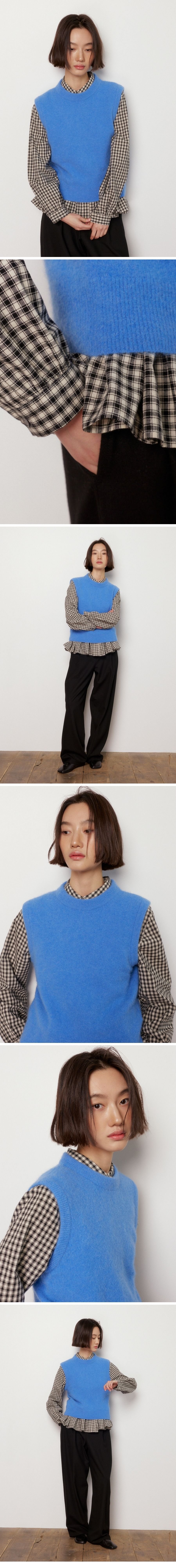 [오쿠카] 에센셜 오버핏 프릴셔츠 - 블랙체크 상세 이미지 2
