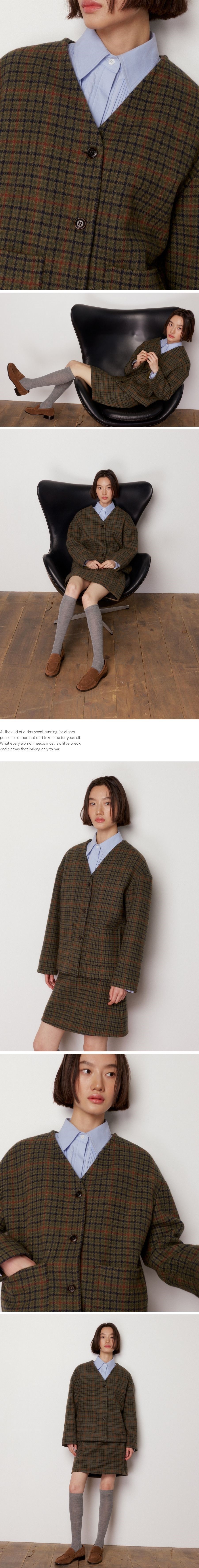 [오쿠카] 울 체크 퀼팅 자켓 (프리미엄 패브릭) 상세 이미지 2