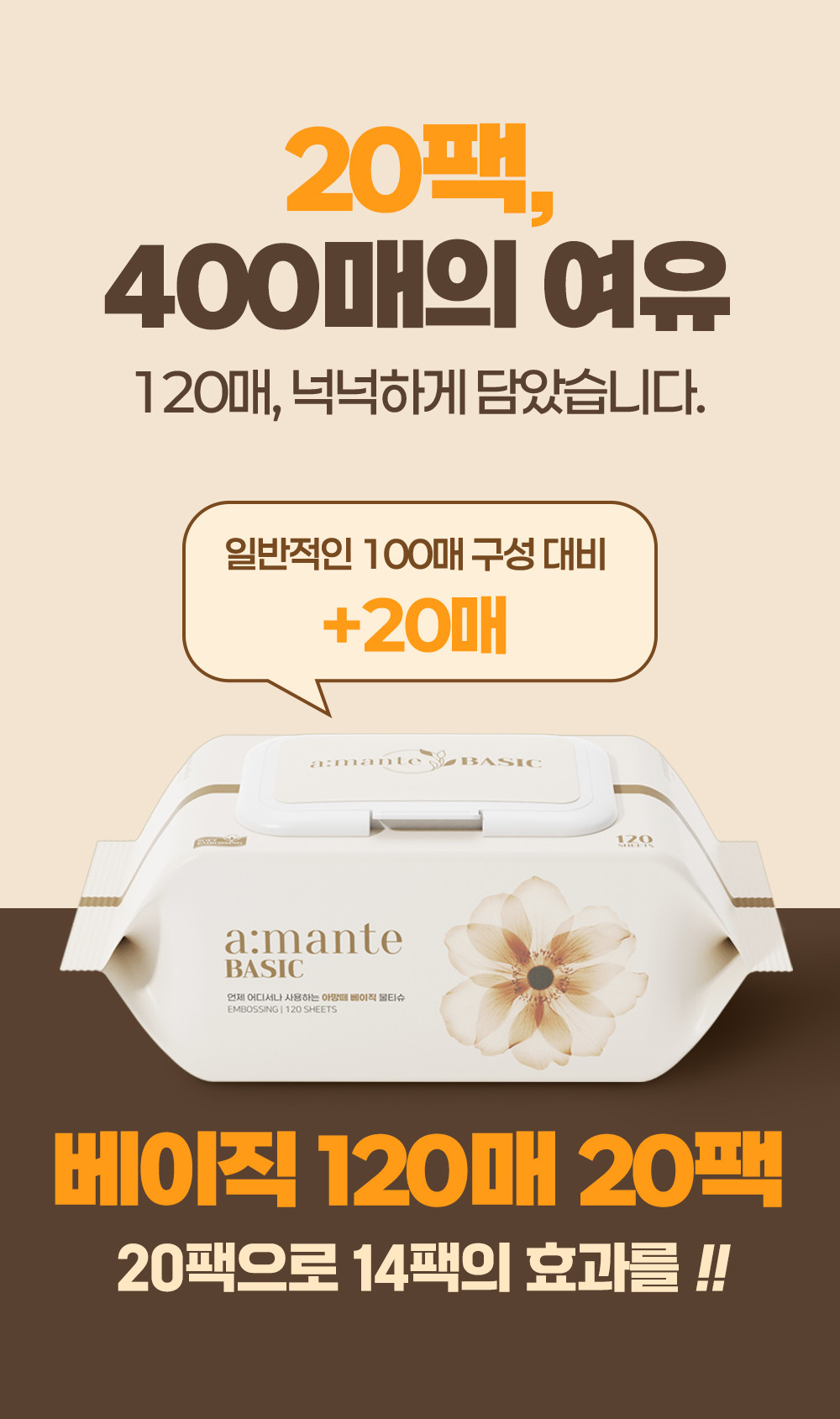 [아망떼물티슈] 가성비 대용량 캡형 엠보싱 아기 물티슈 120매 20팩/10팩 상세 이미지 1