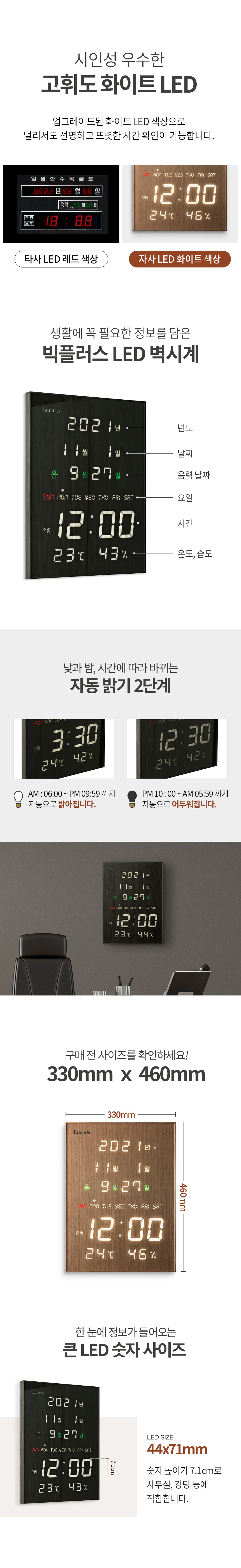 [루나리스] 국산 빅플러스 FM 수신 LED 벽시계 상세 이미지 2