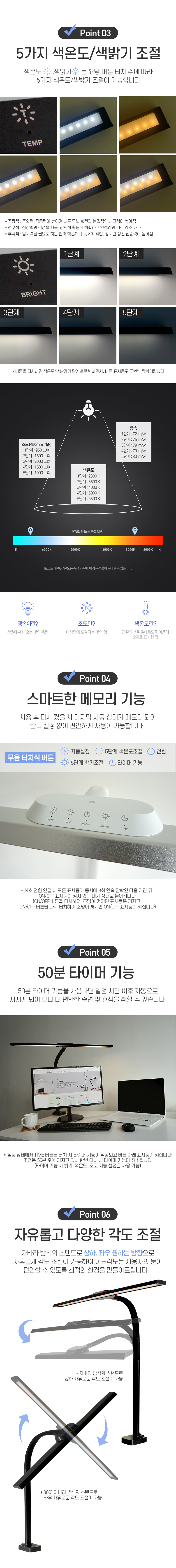 [스피아노] 테드 안티블루라이트 LED 와이드 책상스탠드 80cm 데스크형 상세 이미지 2