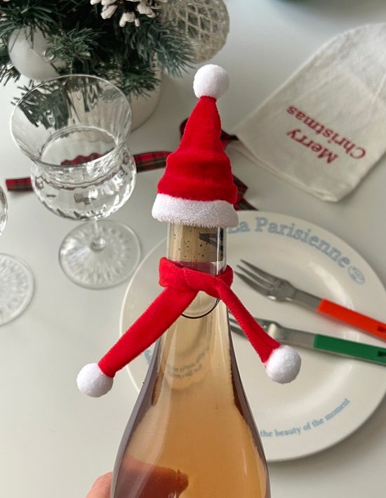 [앨리건트테이블] 메리크리스마스 와인보틀 모자& 머플러 4p세트 홈파티 소품