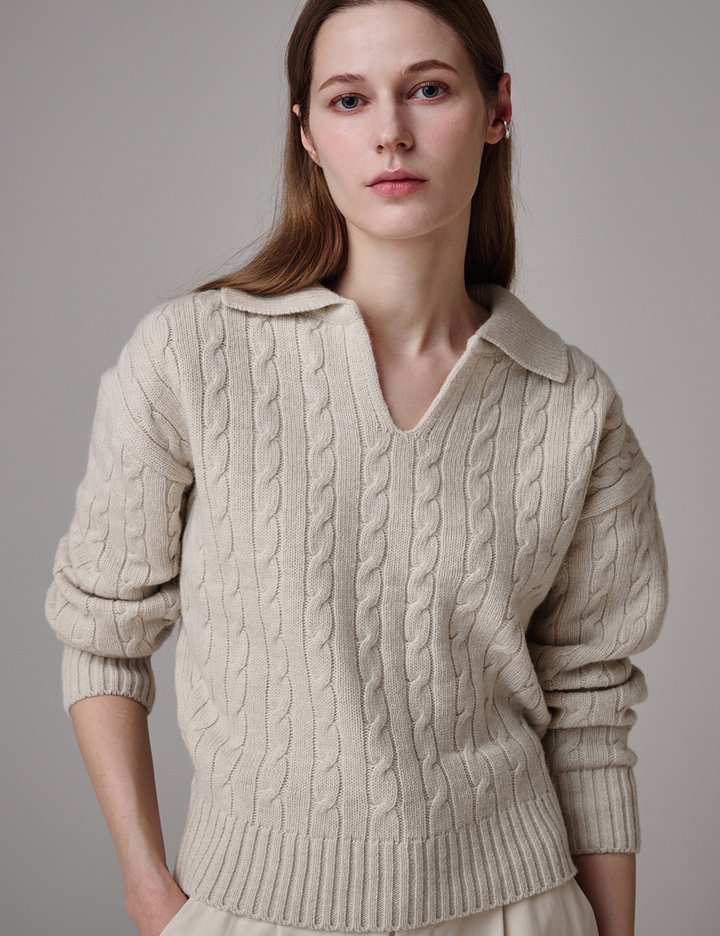 [생럭슈] 케이블  카라 니트 아이보리