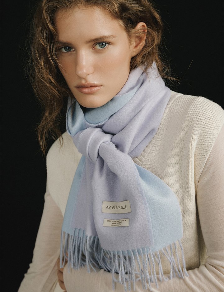 [아비나펠르] 로얄 베이비 알파카 머플러 -  더블페이스 라벤더/베이비 블루