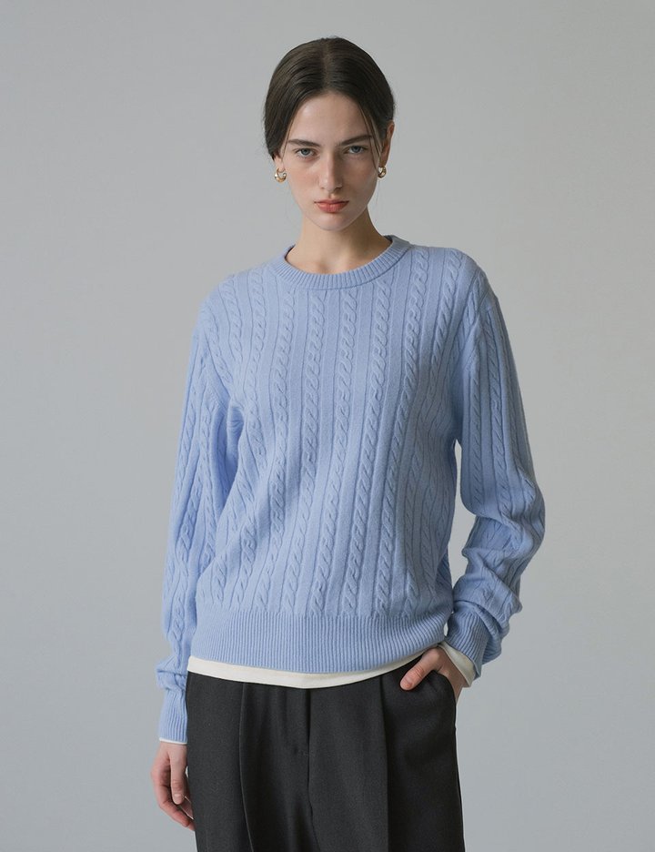 [시야쥬] 팔레트 울 케이블 니트_파우더 블루 (SIKN2153)