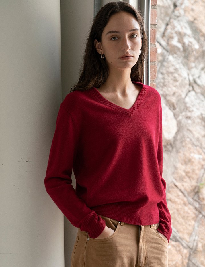 [시야쥬] 브이넥 싱글 니트_체리레드(SIKN2124)