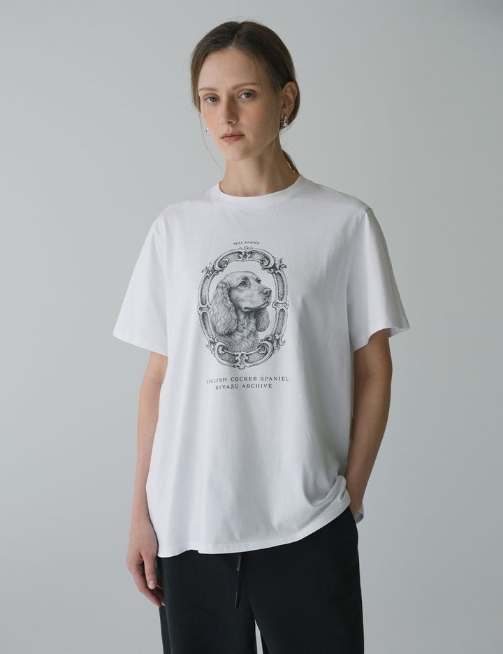 [시야쥬] 코커 스패니얼 프린팅 반팔티_화이트 (SITP5236)