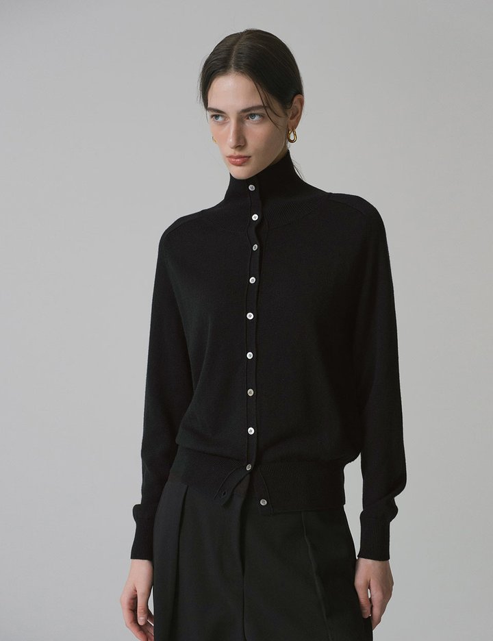 [시야쥬] 울 블렌드 하이넥 니트 가디건_블랙 (SIKN2152)(예약발송11/18)