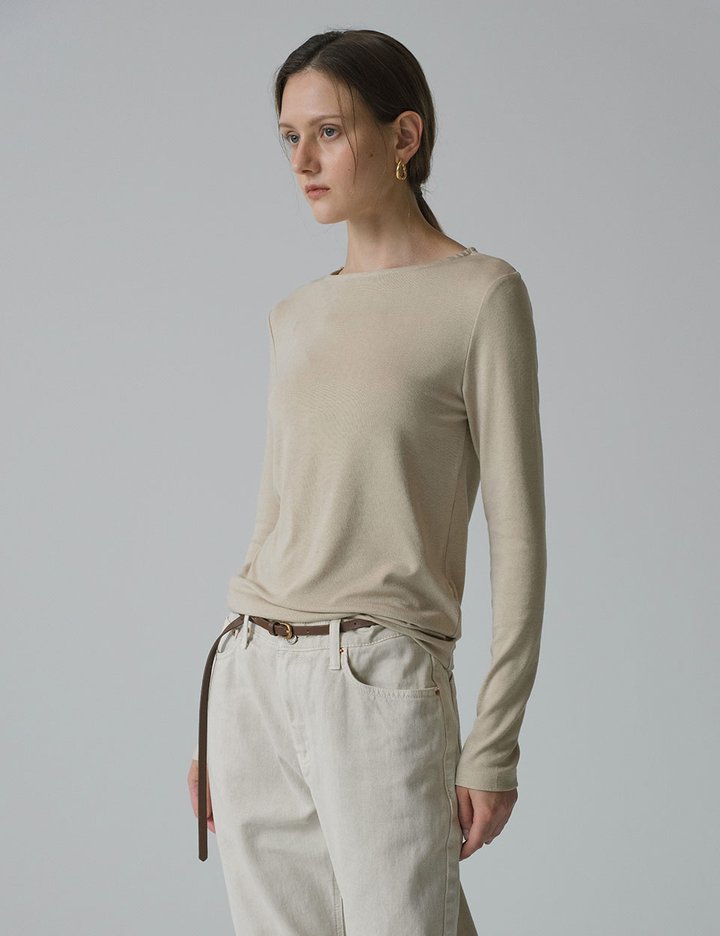 [시야쥬] 소프트 보트넥 코어 티셔츠_라이트 베이지 (SITP5226)