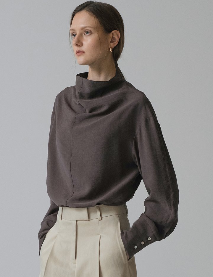 [시야쥬] 루즈 핏 카울넥 블라우스_다크 브라운 (SITP5223)