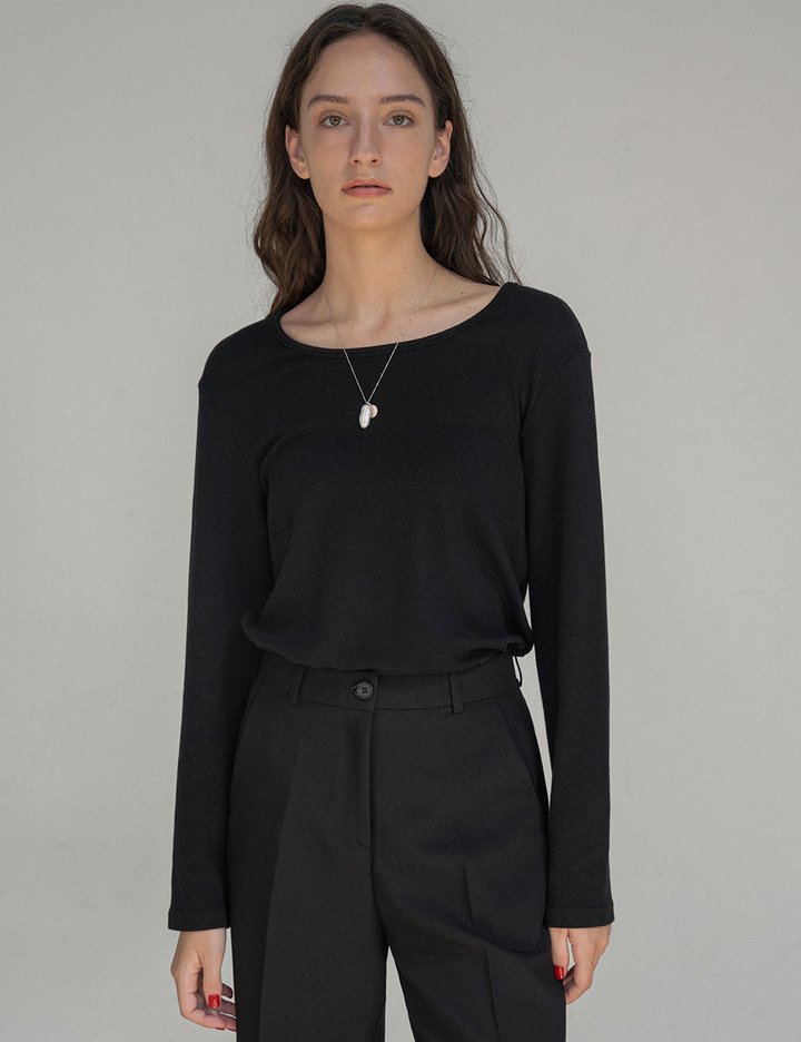 [시야쥬] 라운드넥 긴팔 티셔츠_블랙(SITP5164)