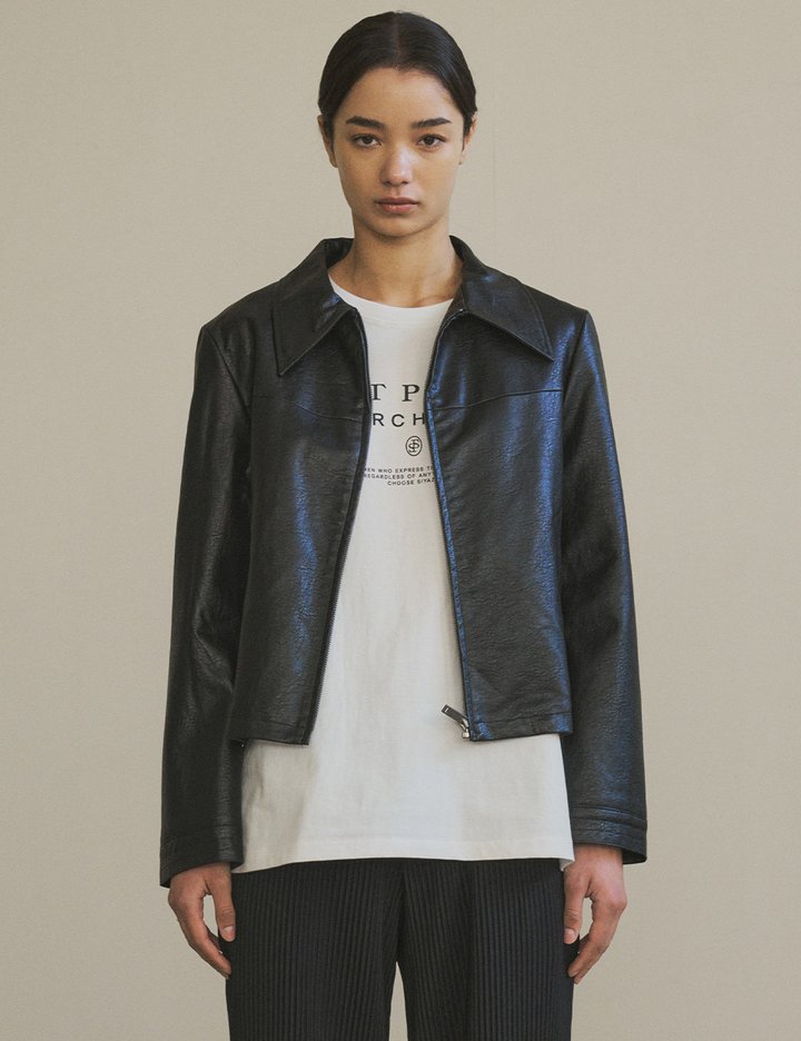 [시야쥬] 페이크 레더 크롭 자켓_블랙(SIOT4023)