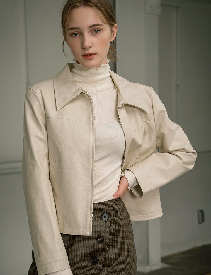 [시야쥬] 페이크 레더 크롭 자켓_크림(SIOT4023)