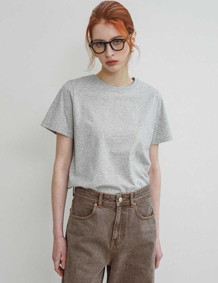 [시야쥬] 레귤러 핏 프레쉬 반팔 티셔츠_멜란지 그레이(SITP5178)